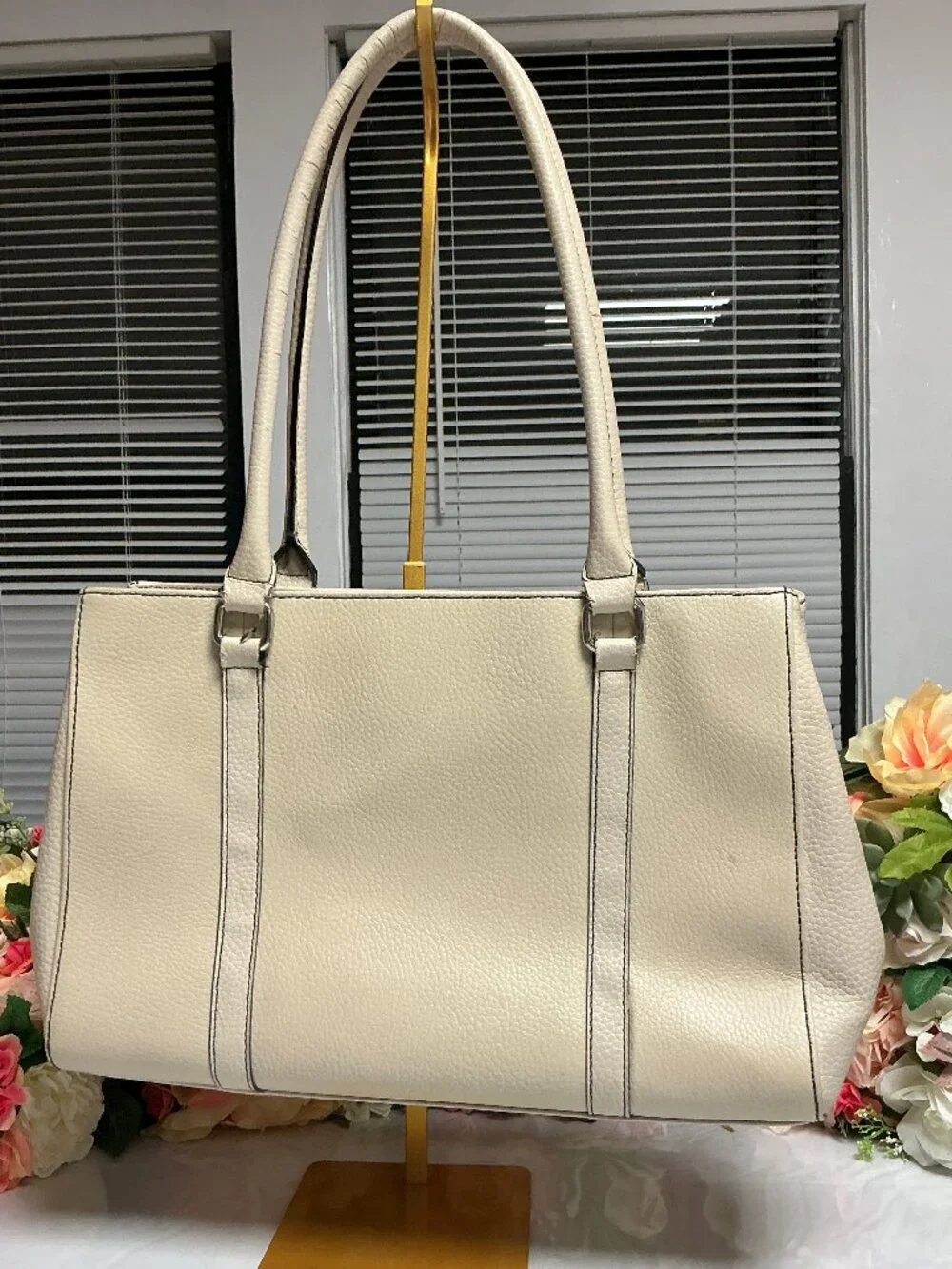 Wilsons Leather Cream Genuine Leather Tote Leopard Lining Shoulder Bag